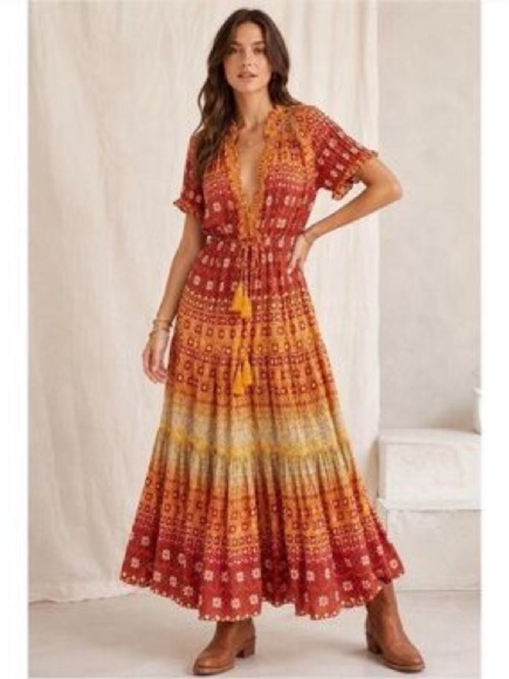 FREE PEOPLE Rare Feeling Dress in Goldenrod Combo XS